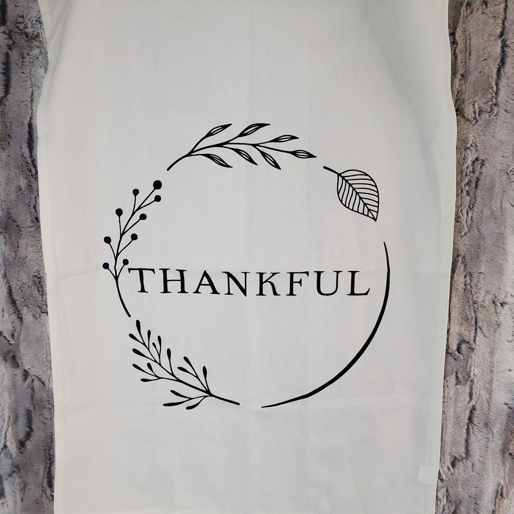 THANKFUL Tea Towel - White, 100% Cotton - 20x27" Thanksgiving Theme Farmhouse